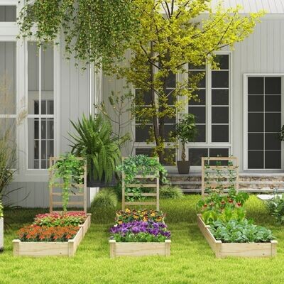 Hochbeet aus Tannenholz mit Rankgitter Pflanzkasten Gartenspalier 235 x 63 x 102 cm Natur