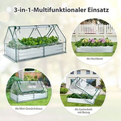 180 x 90 x 91 cm gosses Verzinktes Hochbeet mit Gewächshaus