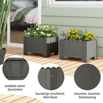 2er Pflanzkübel wetterfest Blumenkübel HDPE Garten Blumenkasten rechteckig 45 x 32 x 30 cm grau