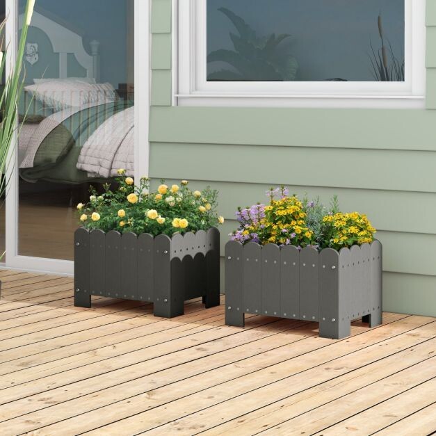 2er Pflanzkübel wetterfest Blumenkübel HDPE Garten Blumenkasten rechteckig 45 x 32 x 30 cm grau