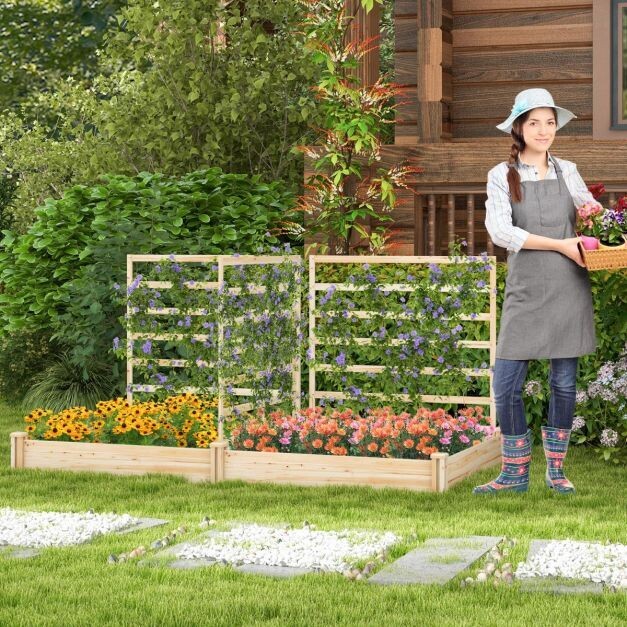 Hochbeet aus Tannenholz mit Rankgitter Blumenkasten mit Spalier 222 x 114 x 110 cm Natur