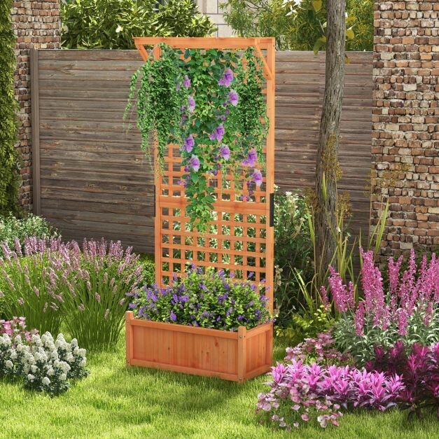 Blumenkasten mit Spalier &amp; Dach &amp; Rankgitter &amp; Drainagelöchern Pflanzkasten 75 x 33 x 181 cm