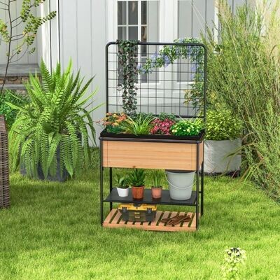 Blumenkasten mit Spalier & 2 Stufigen Regalen & Abnehmbarer Trennwand 80 x 38 x 150 cm