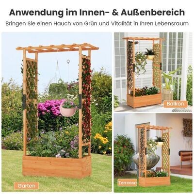 Holz Hochbeet mit Rankgitter & Hängendem Dach & Rankhilfe Pflanzkasten 110 x 44 x 182 cm