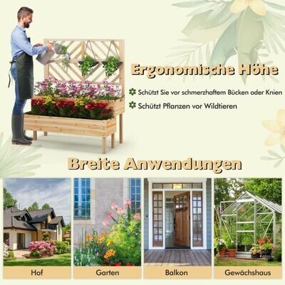 2-Etagen Hochbeet mit Spalier, Pflanzkasten mit Beinen 109 x 62 x 135 cm Natur