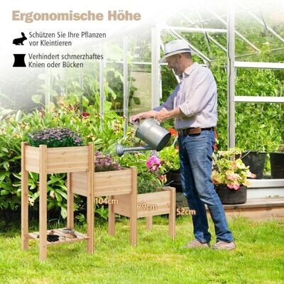 3 Etagen Hochbeet aus Holz mit Entwässerungslöchern erhöhtes Gartenbeet Natur