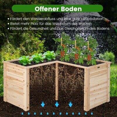 Holz-Hochbeet Outdoor-Erhöhtes Pflanzgefäss mit offenem Boden 120 x 120 x 62 cm Natur