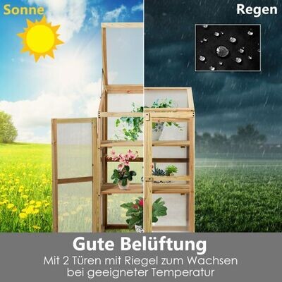 Kleines Kaltgewächshaus aus Holz 3-Ebenen Schutz für Blumenbeete im Garten 60 x 45 x 100 cm