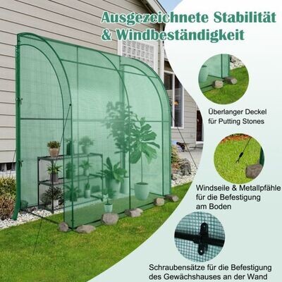 Foliengewächshaus begehbares Mini-Gewächshaus mit Blumenregal 198,5 x 98 x 215 cm Grün