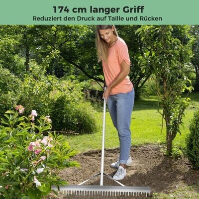 Leichter Gartenrechen aus Aluminium mit 91 cm breitem Rechenkopf Silber