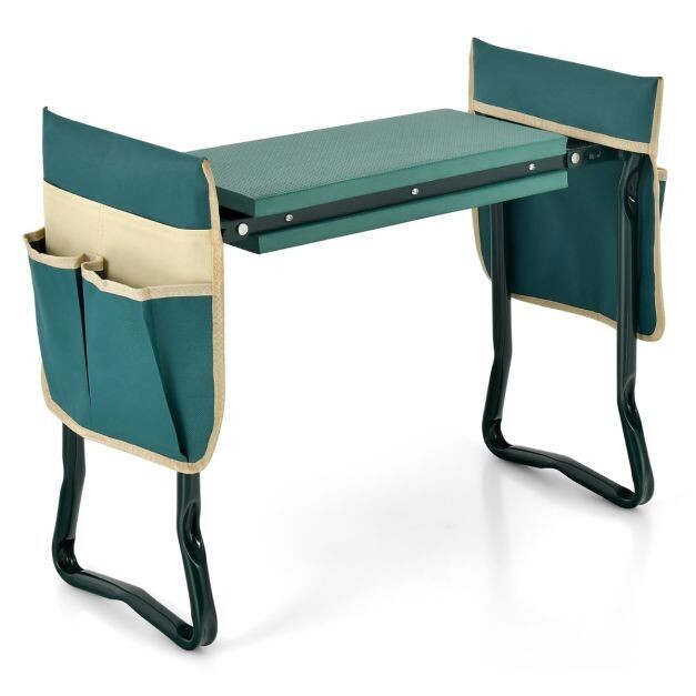 2 in 1 Kniebank für Gartenarbeit mit 2 Werkzeugtaschen Klappbar 58 x 27,5 x 50 cm Grün