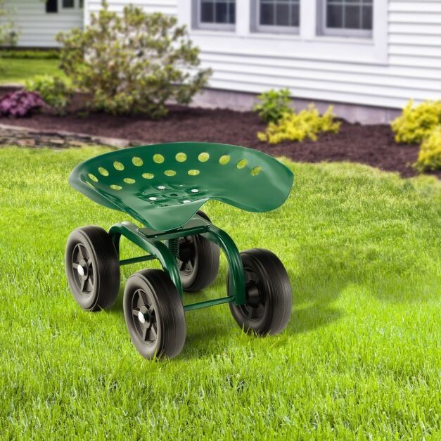 Gartenwagen auf Rädern, Rollhocker um 360 ° drehbar und verstellbarer Höhe