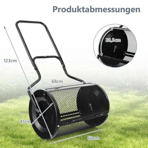 68 cm Breiter Kompoststreuer, Düngerstreuer mit U-förmigem Griff schwarz