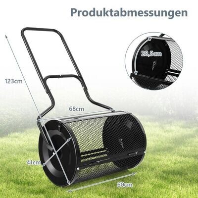68 cm Breiter Kompoststreuer, Düngerstreuer mit U-förmigem Griff schwarz
