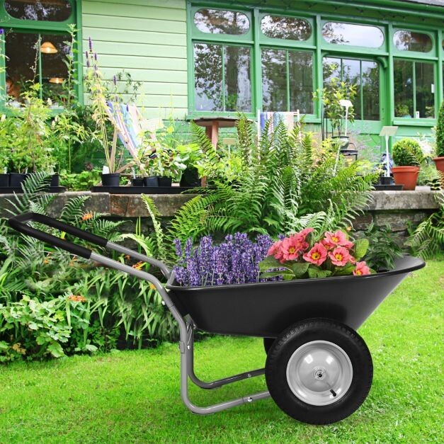 2-rädrige Schubkarre / Garette für den Garten Schwerlast-Schublade 145 x 65 x 65 cm schwarz