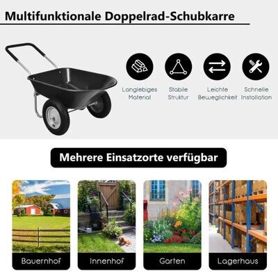 2-rädrige Schubkarre / Garette für den Garten Schwerlast-Schublade 145 x 65 x 65 cm schwarz