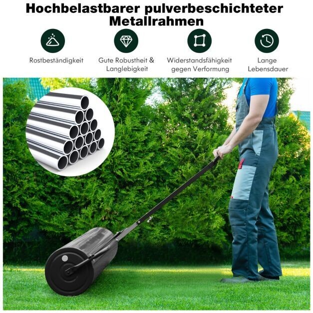 Rasenwalze aus Metall Graswalze zum Schieben oder Ziehen 99 x 30 x 137 cm schwarz