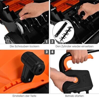 Elektro Vertikutierer Rasenlüfter 1500W 3 Stufen Arbeitstiefe 32 cm Arbeitsbreite 104,5 x 51 x 103 cm orange