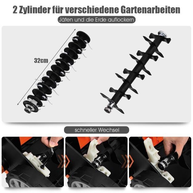 Elektro Vertikutierer Rasenlüfter 1800W 2 Stufen Arbeitstiefe 67 x 58 x 86 - 104 cm Orange