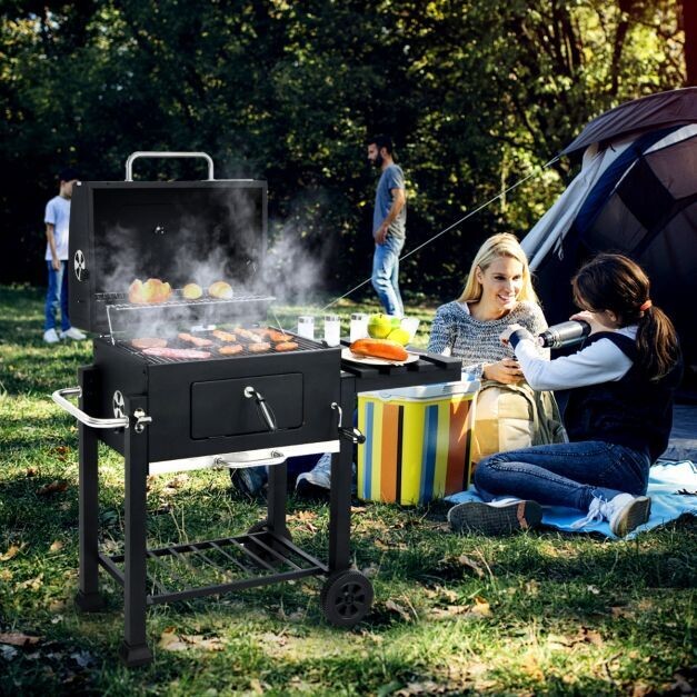 Holzkohlegrill Terrassengrill mit Rädern Kohlegrill Holzkohle Grillwagen Schwarz
