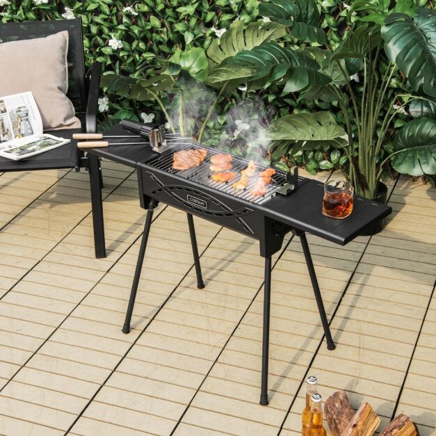 Holzkohlegrill Outdoor-Grill mit elektrischem Drehspiess Holzkohle-Grillstation für BBQ 108 x 41 x 75 cm