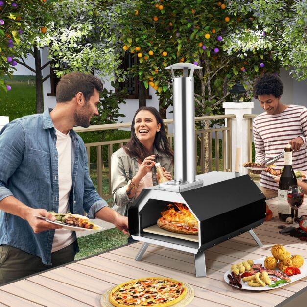 Outdoor Pizzaofen mit Pizzastein &amp; Pizzaschaufel &amp; Thermometer &amp; Klappbaren Beinen
