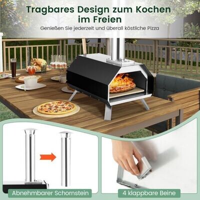 Outdoor Pizzaofen mit Pizzastein & Pizzaschaufel & Thermometer & Klappbaren Beinen