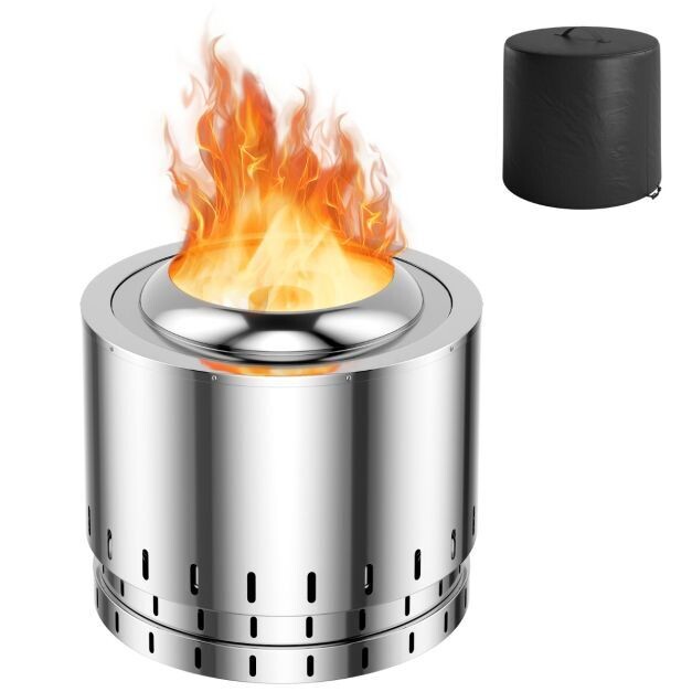 Rauchfreier Feuerkorb aus Edelstahl für Camping und Garten Silber
