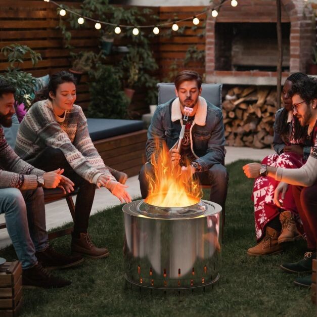 Rauchfreier Feuerkorb aus Edelstahl für Camping und Garten Silber
