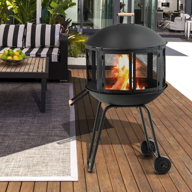 Terrassenfeuerstelle mit Rädern &amp; Griff Feuerschale 2-türiges Design