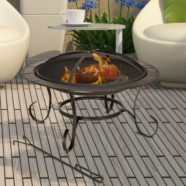 Feuerstelle Garten Grill Feuerkorb mit Funkenhaube 76 x 76 x 53 cm Schwarz