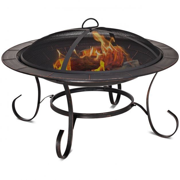 Feuerstelle Garten Grill Feuerkorb mit Funkenhaube 76 x 76 x 53 cm Schwarz