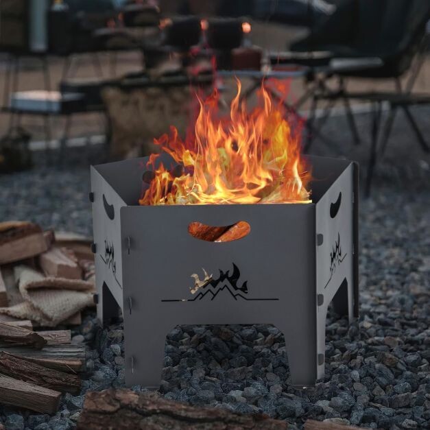 Feuerstelle, tragbares Lagerfeuer Motiv &quot;Alpen&quot; Camping Holzbrennstelle Schwarz