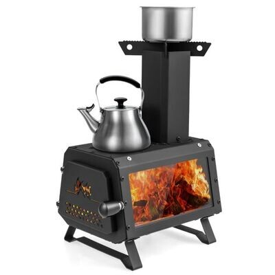 Raketenofen Outdoor 2 Kochflächen mit Alpenmotiv 28,5 x 20 x 37 cm Schwarz