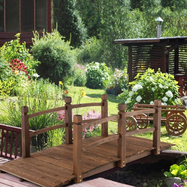 1.7 m lange Gartenbrücke aus Holz Dekorativer Gartenteichsteg 180 kg Belastbar