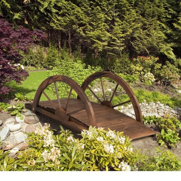 Gartenbrücke aus Holz Teichbrücke mit doppeltem Halbradgeländer 101 x 48,5 x 38 cm