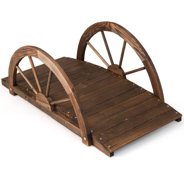 Gartenbrücke aus Holz Teichbrücke mit doppeltem Halbradgeländer 101 x 48,5 x 38 cm