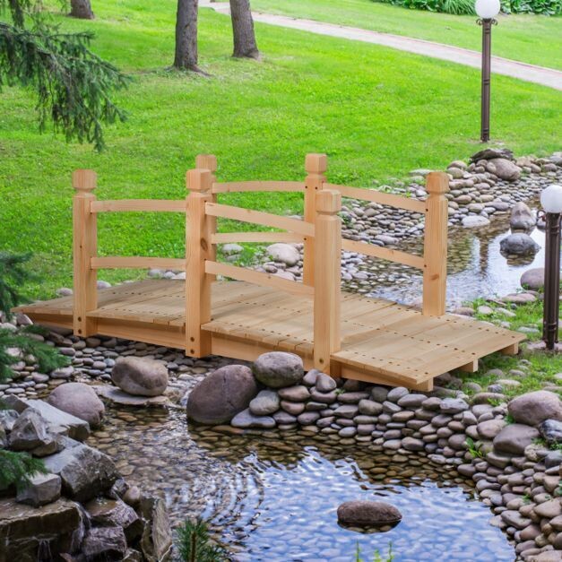 Holzbrücke Teichbrücke Brücke Gartenbrücke Holzsteg mit Geländer 150cm Natur