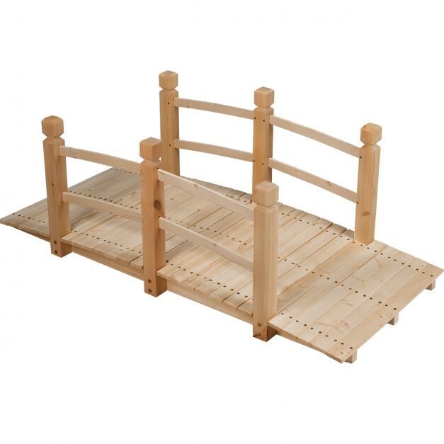 Holzbrücke Teichbrücke Brücke Gartenbrücke Holzsteg mit Geländer 150cm Natur