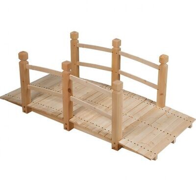 Holzbrücke Teichbrücke Brücke Gartenbrücke Holzsteg mit Geländer 150cm Natur