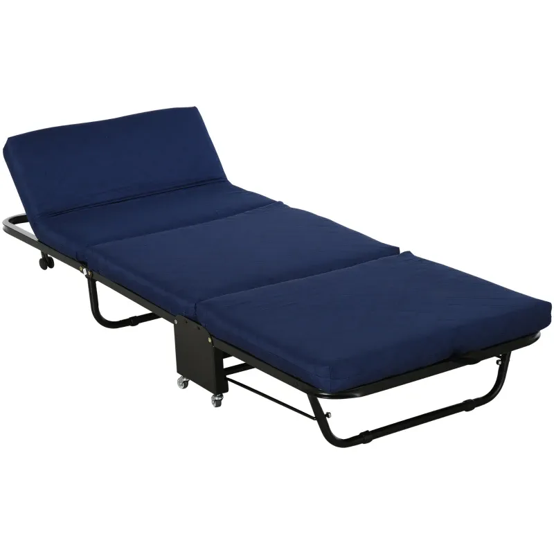 Gästebett klappbar 2-in-1 Klappbett Verstellbare Kopfteilhöhe mit Rollen blau