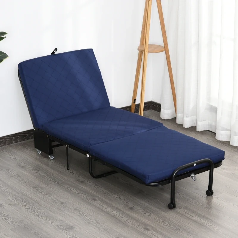 Gästebett klappbar 2-in-1 Klappbett Verstellbare Kopfteilhöhe mit Rollen blau