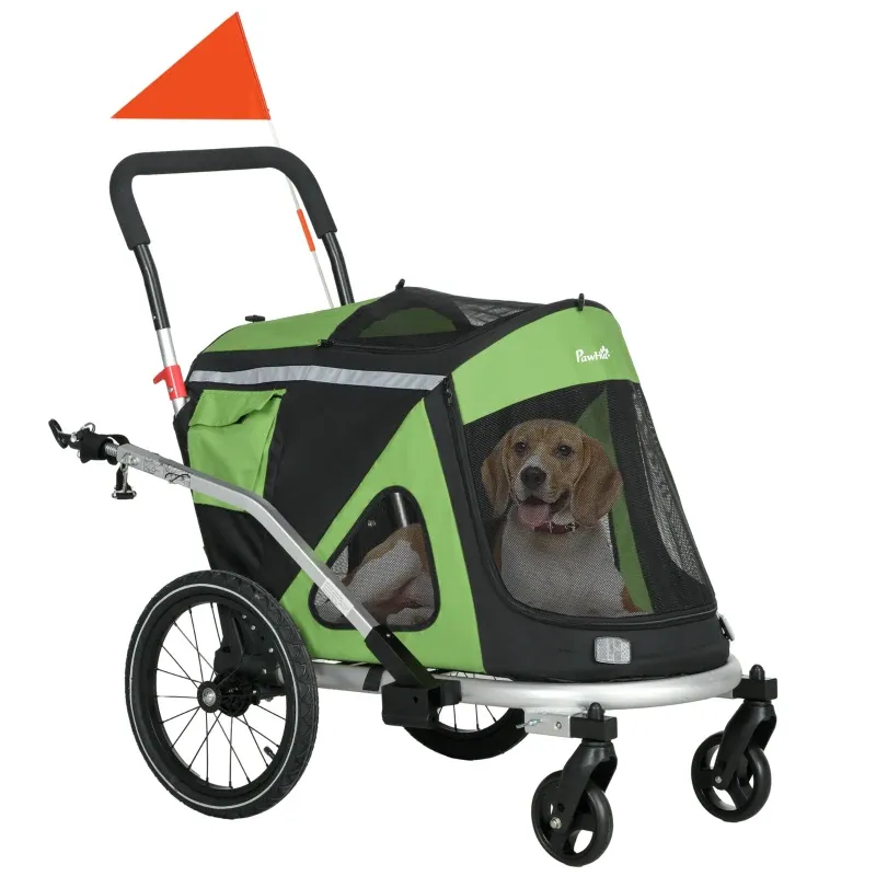 2-in-1 Hundebuggy Hundejogger Fahrradanhänger, 2 Reflektoren, 1Sicherheitsleine, 150 x 68 x 95 cm, Grün