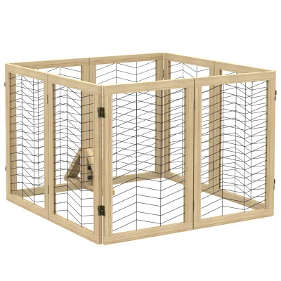 Hundegitter Treppengitter 375x44x70 cm, Naturholz, Kiefernholz, faltbar, flexibel