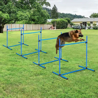 Agility Hürdenset Slalom Stangen Hunde Training Set 4 x Hürden, Blau
