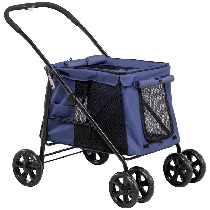 Hundetrolley inkl. Kissen, 3 Seitentaschen, klappbar, Hundewagen, 102 cm x 62 cm x 105 cm, Blau
