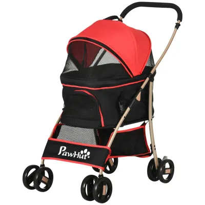 2-in-1 Hundebuggy Hundetrolley, klappbar, 1 Korb, 1 Tasche, 82 cm x 49,5 cm x 98 cm, Rot