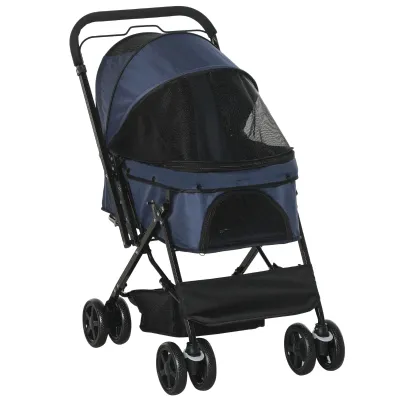 Hundewagen Hundebuggy klappbar, 1 Korb, 2 Bremsen, inkl. Sicherheitsleine, Blau