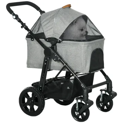 Hundebuggy 2 in 1 Design, Hundetasche, klappbar, Grau
