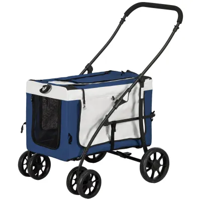 Hundbuggy Haustierbuggy Hundewagen klappbar – abnehmbarer Korb, bis 10kg, Schwarz/Blau/Weiss